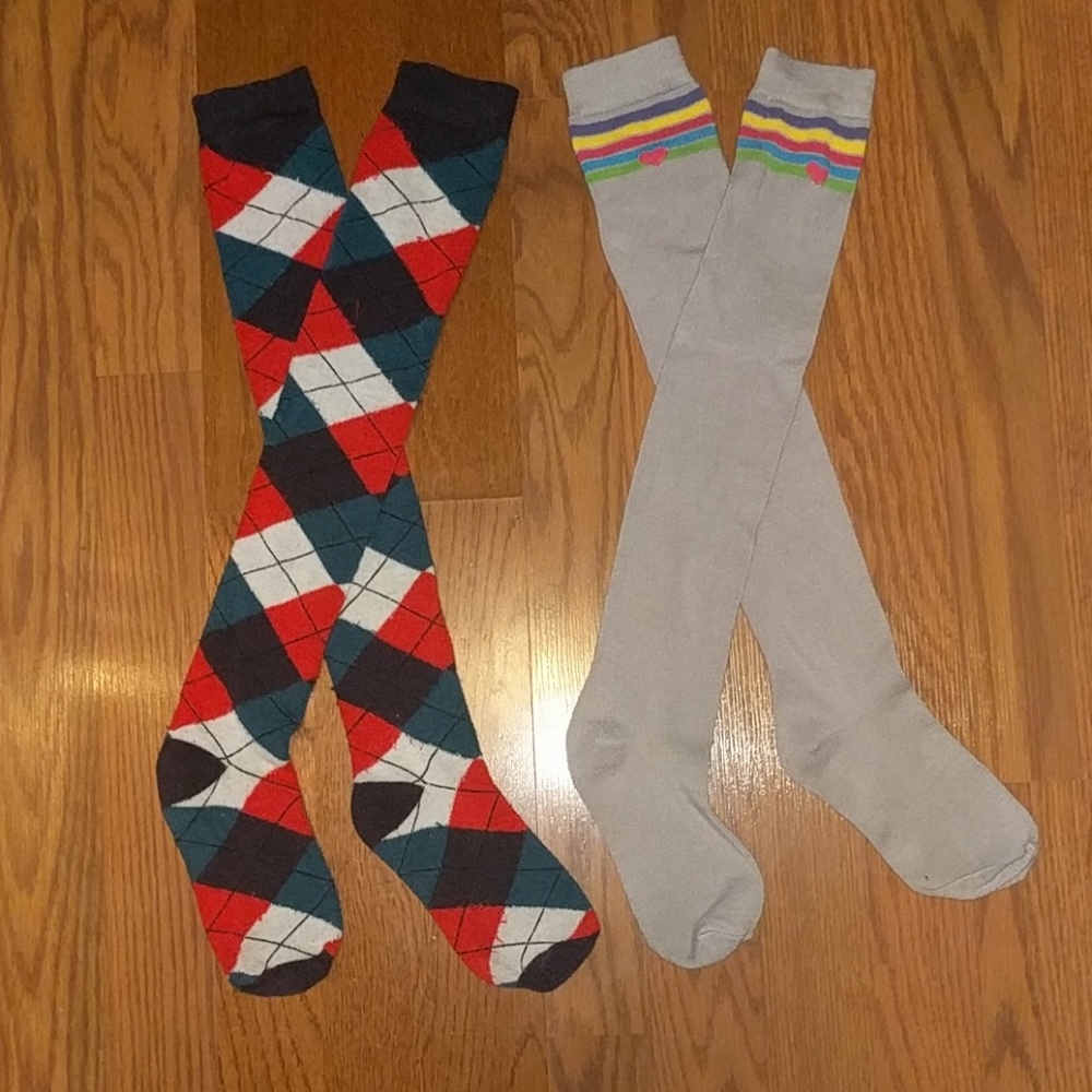 Bright and colorful thigh-high socks.